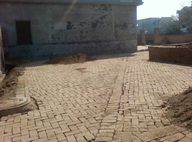 After underground sewerage work done and Interlocking tile work under construction at Village GuruKi Dhab