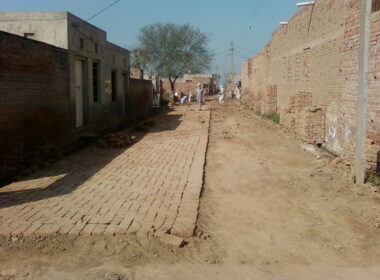 After underground sewerage work done and Interlocking tiles work under construction at Vill. Guru Ki Dha